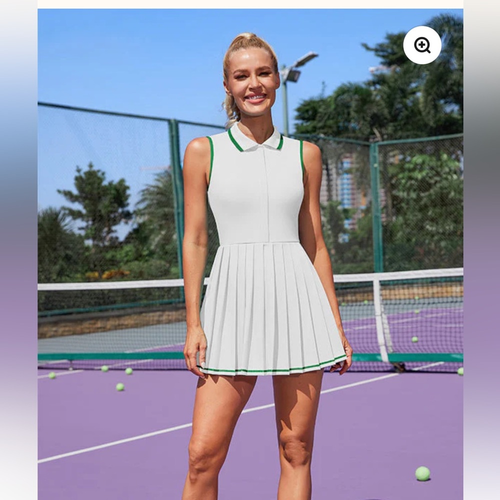 Tennis Polo Dresses Ribbed Half Zip Pleated White Golf Workout Dress